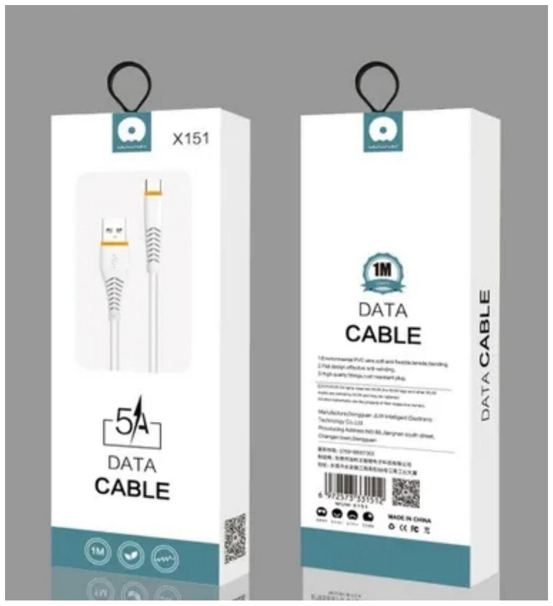 Кабель WUW X151 USB-micro USB 5A, 1M, для быстрой зарядки и передачи данных, черный