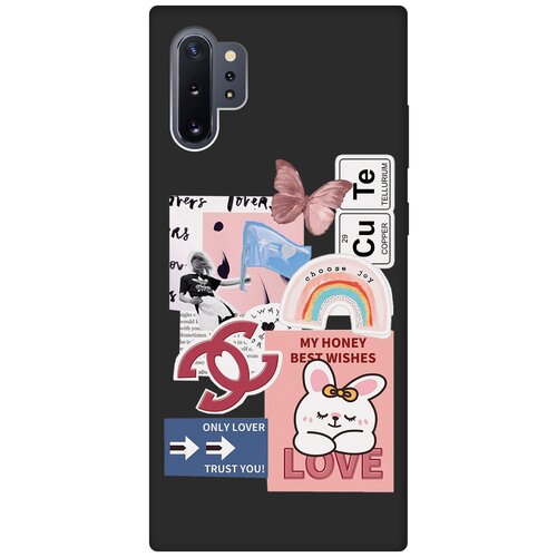 Матовый чехол Cute Stickers для Samsung Galaxy Note 10+ / Самсунг Ноут 10+ с 3D эффектом черный матовый чехол space stickers для samsung galaxy note 8 самсунг ноут 8 с 3d эффектом черный