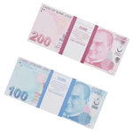 Набор сувенирные деньги, купюры фальшивые Турецкие лиры (100, 200) - изображение
