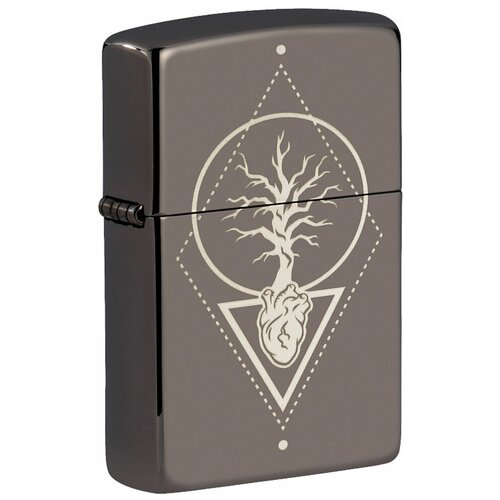 Оригинальная бензиновая зажигалка ZIPPO Classic 49687 Heart of Tree Design покрытием Black Ice - Дерево Сердца