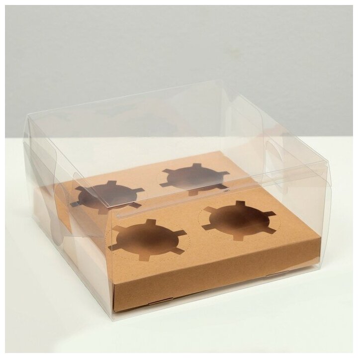 Коробка на 4 капкейка крафт 185 × 18 × 10 см