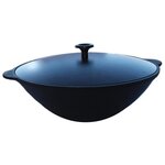 Сковорода Камская Посуда вок37 WOK 3.5л чугунная с алюминиевой крышкой - изображение