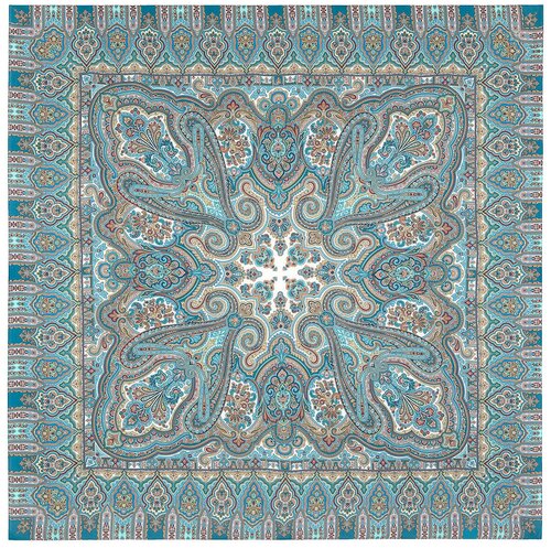 Платок Павловопосадская платочная мануфактура, 135х135 см, бирюзовый, белый