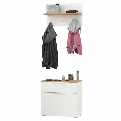 Обувница с вешалкой для одежды с полкой Моби Октава цвет белый шагреньдуб крафт золотой 649х354х197 см 9813₽