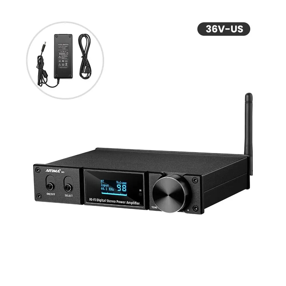 AIYIMA D05 5,0 Bluetooth усилитель звука 120 Вт × 2 HIFI 2,1-канальные цифровые усилители мощности сабвуфер усилитель USB ЦАП OLED пульт дистанционного управления APTX, With 36V US Plug