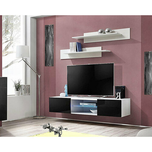 Модульная гостиная ФМ Мебель Лана 34 МДФ современный стиль черныйбелый 160x40х170 14775₽