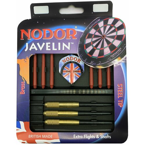 Набор из дротиков 18гр Nodor Javelin Brass steeltip c аксессуарами для игры в Дартс золотистый, черный