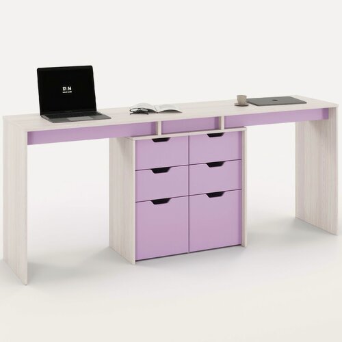 Изображение товара Компьютерный стол двойной, с тумбой, с ящиками Есэндвич Double Grand Лаворо 220х60х75 см (Анкор белый/Ирис)