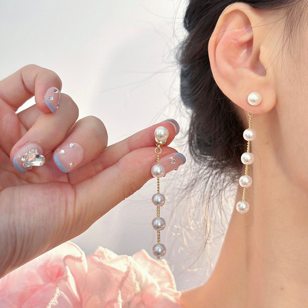 Серьги цепочки, с подвесками Стайл Групп, жемчуг имитация, размер 50 мм, золото