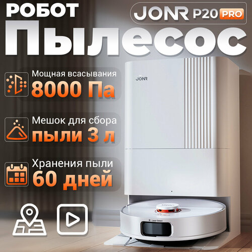 Робот-пылесос Xiaomi JONR 8000 Па сухая и влажная уборка с базой самоочищения LiDAR 3л 42990₽