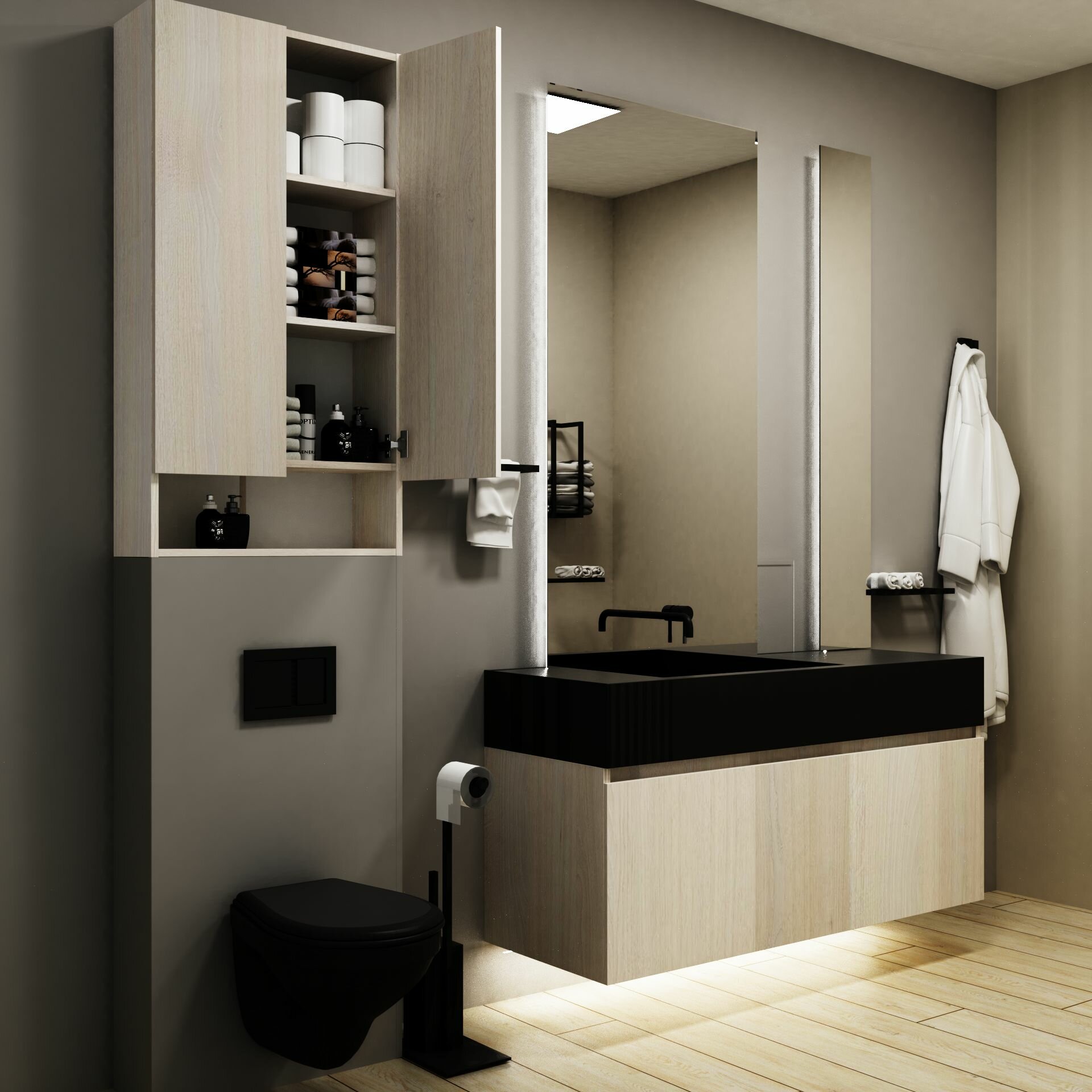 Шкаф LITE, ЛДСП, акация, "ECOSTYLE" шкаф для ванной — фото 1