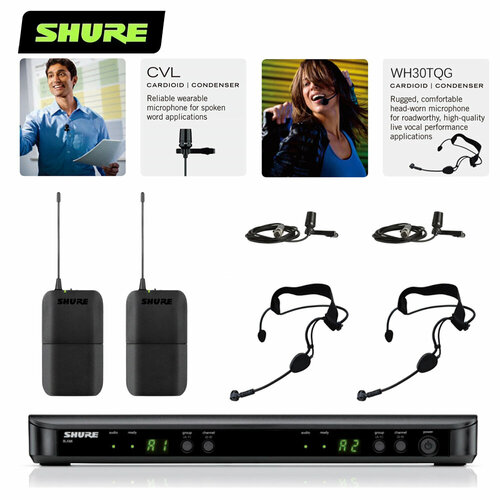 Беспроводная микрофонная система SHURE BLX188CVL с двумя петличными микрофонами 19500₽