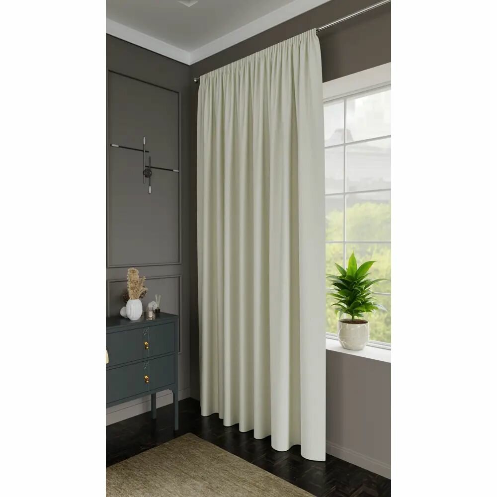 Штора на ленте Букле 200x280 см цвет молочный