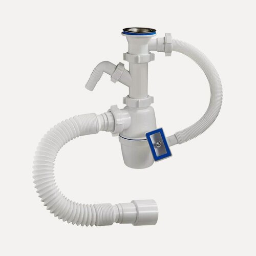 Изображение товара Сифон Orio А-4010 для мойки бутылочный с переливом и гибкой трубой 1 1/2", 40х40/50 мм