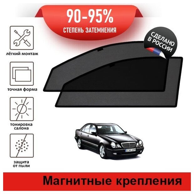 Каркасные шторки LATONIK PREMIUM на Mercedes-Benz E-Class (W210) рестайлинг (1999-2002) седан на передние двери на магнитах с затемнением 90-95%