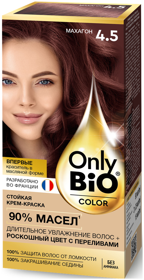 Only Bio Крем-краска для волос Color, 4.5 махагон