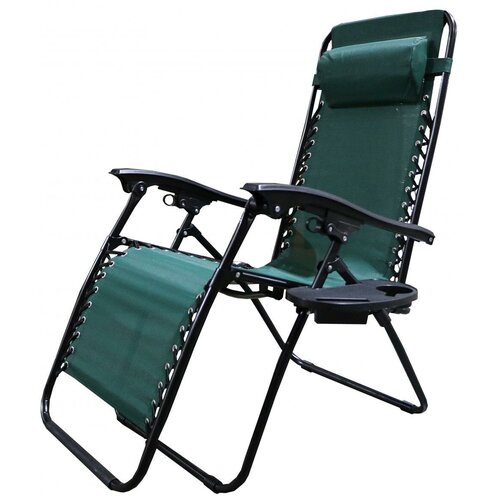 Кресло-шезлонг Мебельторг Фиеста с подстаканником Каркас черный/Ткань зеленая