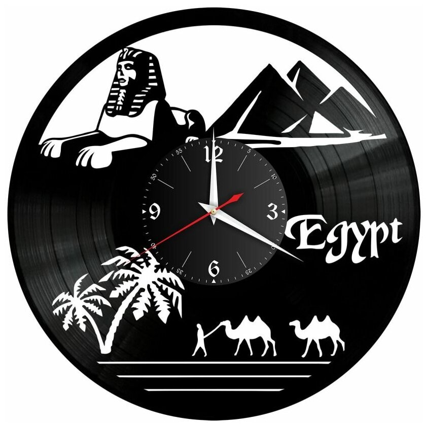 Часы из винила Redlaser "Египет, Egypt, Тутанхамон, Верблюды, пустыня, сфинкс" VW-10474