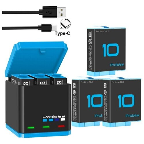 Набор для GoPro HERO 9/10 зарядное устройство и три аккумулятора Probty
