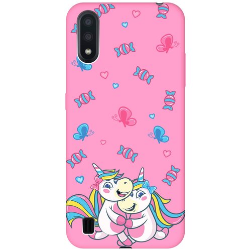 Матовый чехол Unicorns and Candies для Samsung Galaxy A01 / Самсунг А01 с 3D эффектом розовый матовый чехол unicorns and candies для samsung galaxy s23 самсунг с23 с 3d эффектом розовый