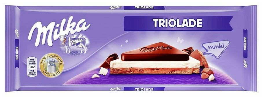 Гигантская плитка шоколада Milka Triolade три шоколада 280 гр.