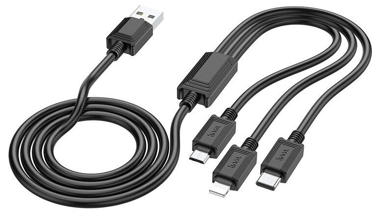 USB дата кабель Lightning+Micro+Type-C, X74, HOCO, черный