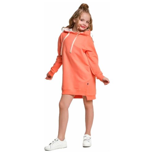 фото Платье-толстовка mini maxi, хлопок, трикотаж, однотонное, размер 128, оранжевый