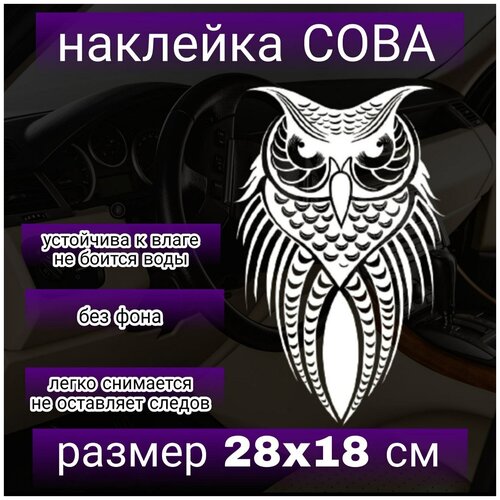 Наклейка на авто Сова/Виниловая наклейка на машину/28х18