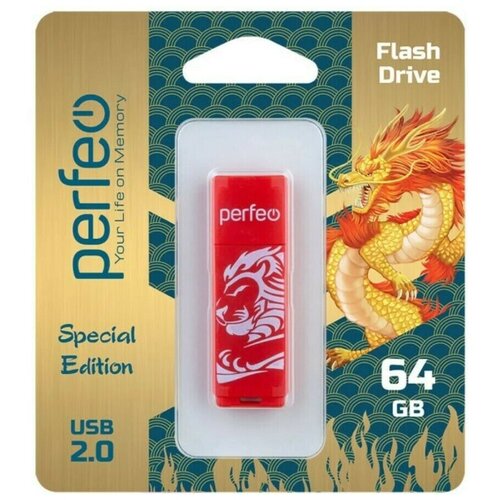 USB Флеш-накопитель USB накопитель Perfeo 64GB C04 Red Lion