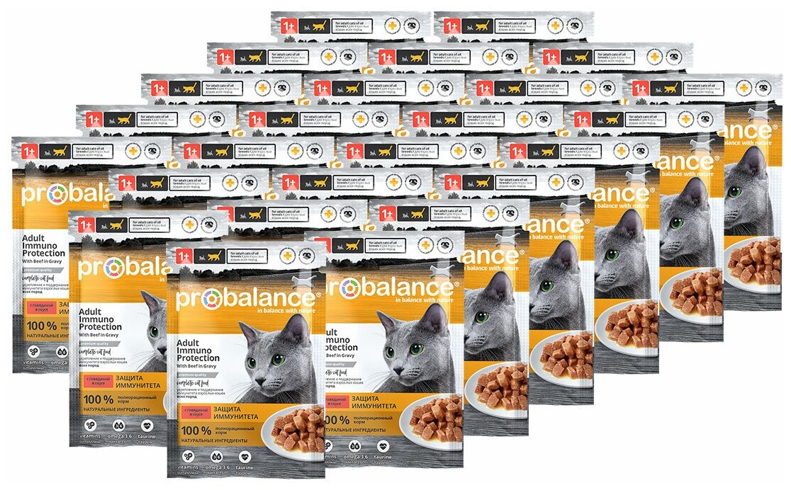 Упаковка 25 шт. по 85 гр. Консервированный корм для кошек Probalance с говядиной в соусе - фотография № 7