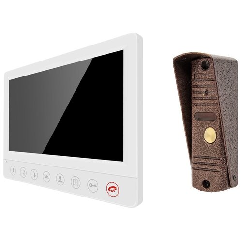Комплект видеодомофона 7" для дома, дачи с вызывной панелью, белый, ЖК-дисплей 7", сенсорное управление, запись на SD