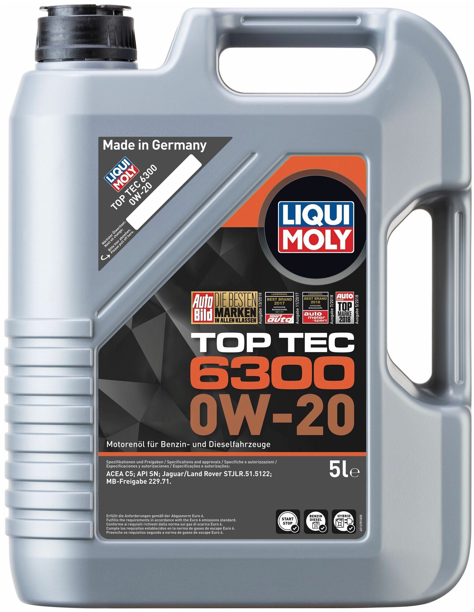 Синтетическое моторное масло LIQUI MOLY Top Tec 6300 0W-20, 5 л, 1 шт.