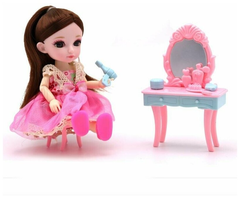 Кукла шарнирная 16 см, малышка Лили, игровой набор "Туалетный столик" Funky toys