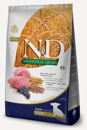 Изображение товара Корм сухой для собак Farmina N&D Dog Ancestral Grain с ягненком и черникой низкозерновой для щенков мелких пород 7кг