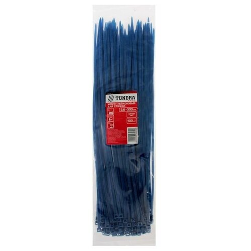 Хомут нейлоновый тундра krep, для стяжки, 3.6х300 мм, цвет синий, в упаковке 100 шт., TUNDRA