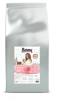 Корм сухой Karmy Delicious Лосось для кошек, привередливых в питании, 10 кг