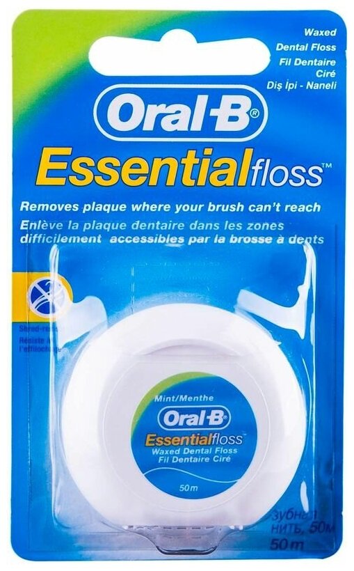 Зубная нить Oral-B Essential Floss вощеная Мята, 50м