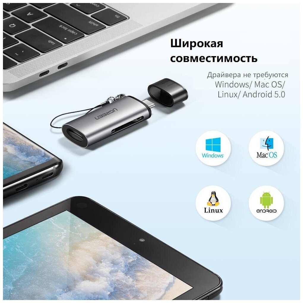 Картридер Ugreen USB-C 3.1 для карт памяти TF / SD