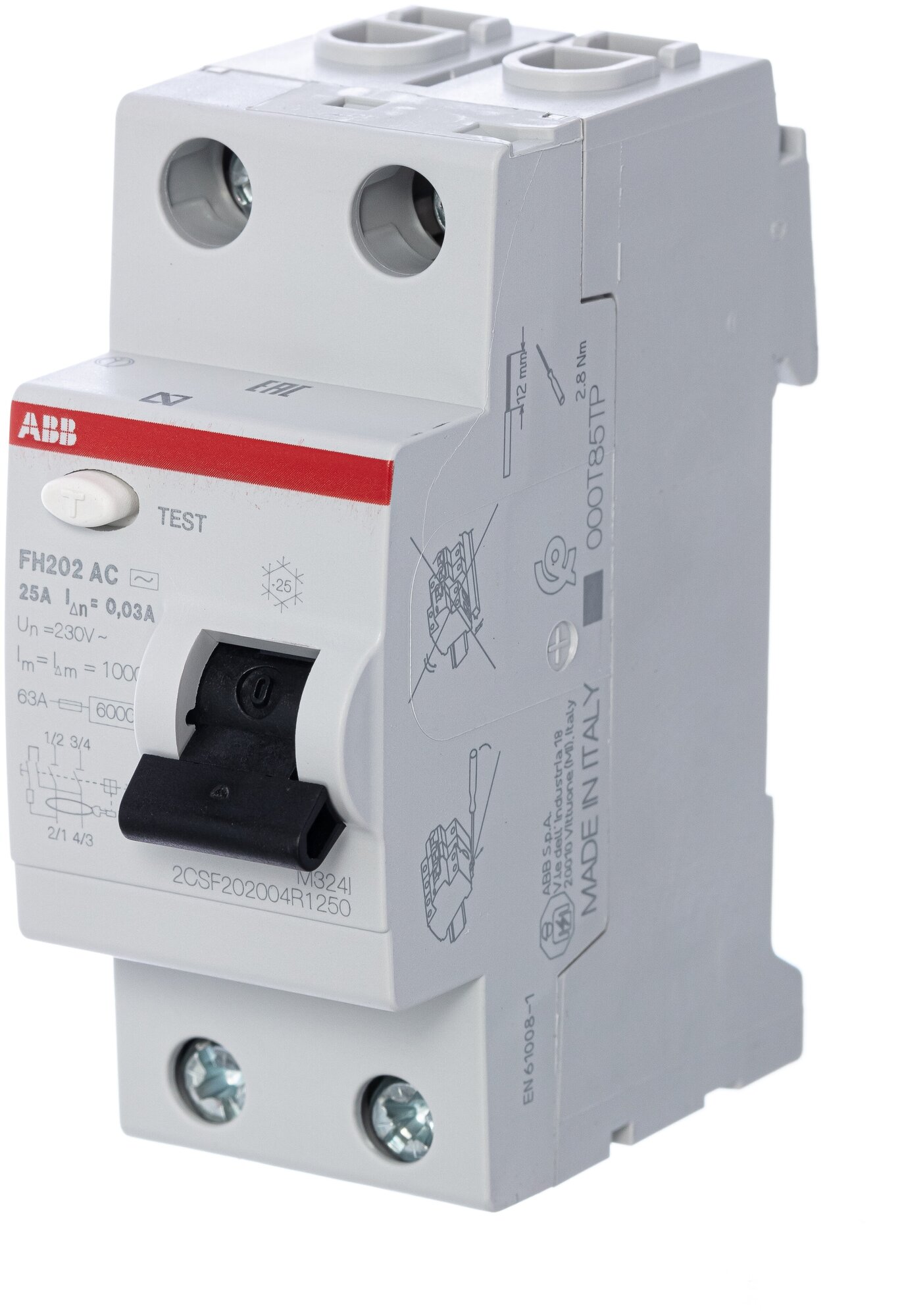 ABB Выключатель дифференциального тока /узо/ 2п 25А 30мА FH202 2CSF202004R1250 . - фотография № 4