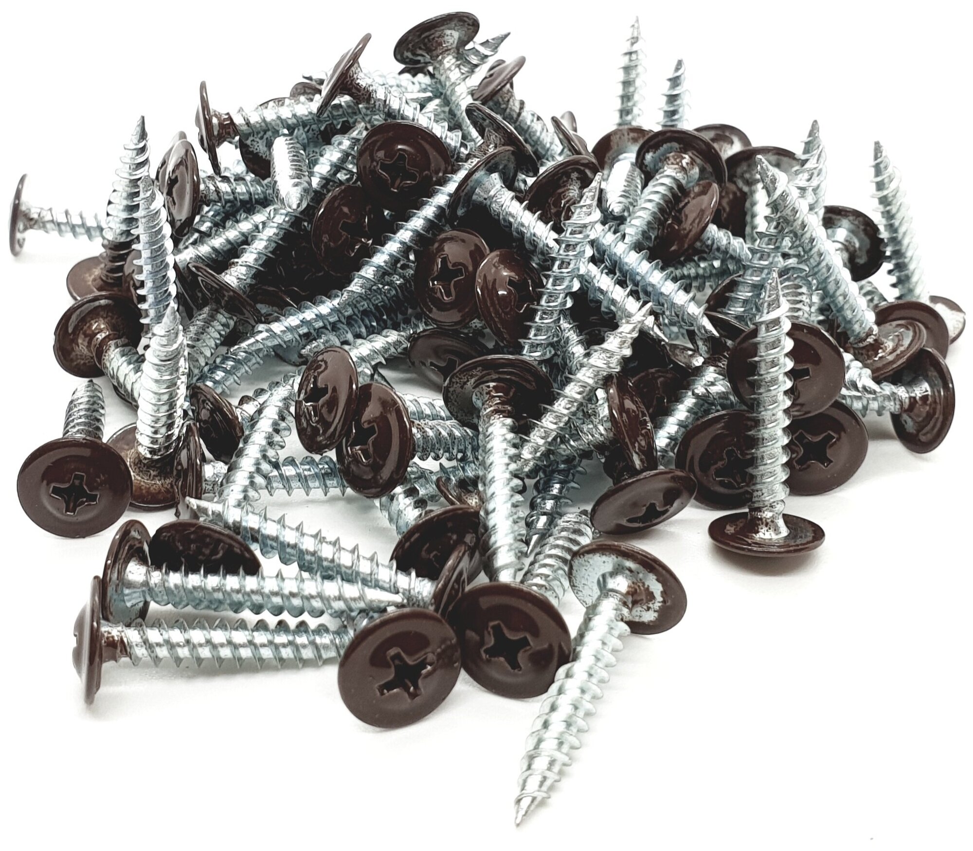 фото Саморез с прессшайбой 4.2х25 острый, шоколадно-коричневый (8017) 100шт