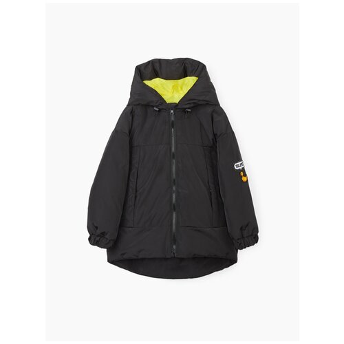 89050, Куртка зимняя Happy Baby для девочек, для мальчиков, с удлинённой спинкой и капюшоном, истинно-чёрный, 98-104