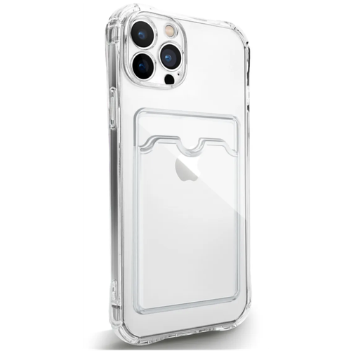 Силиконовый чехол для IPhone 13 Pro с защитой камеры и кардхолдером прозрачный