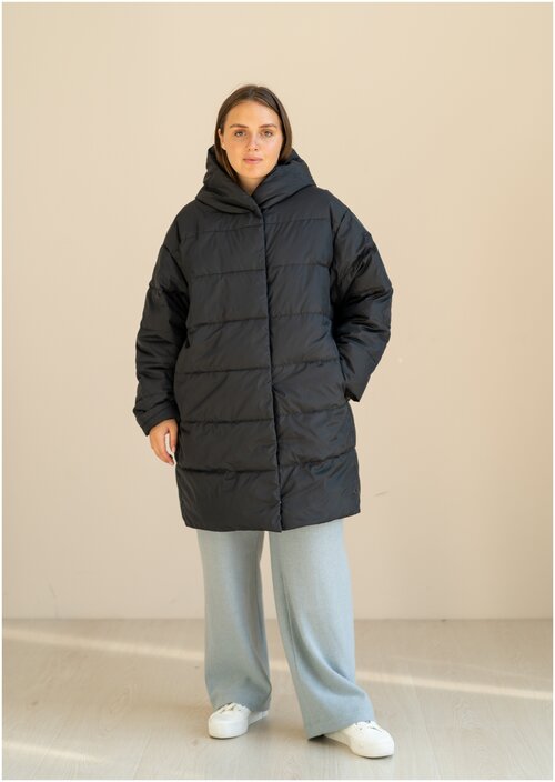 куртка  Modress зимняя, средней длины, оверсайз, карманы, размер 58, черный