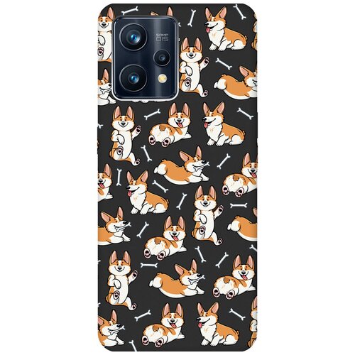 Матовый чехол Corgi Pattern для Realme 9 Pro+ / Рилми 9 Про+ с 3D эффектом черный матовый чехол corgi pattern для realme 10 pro реалми 10 про с 3d эффектом черный