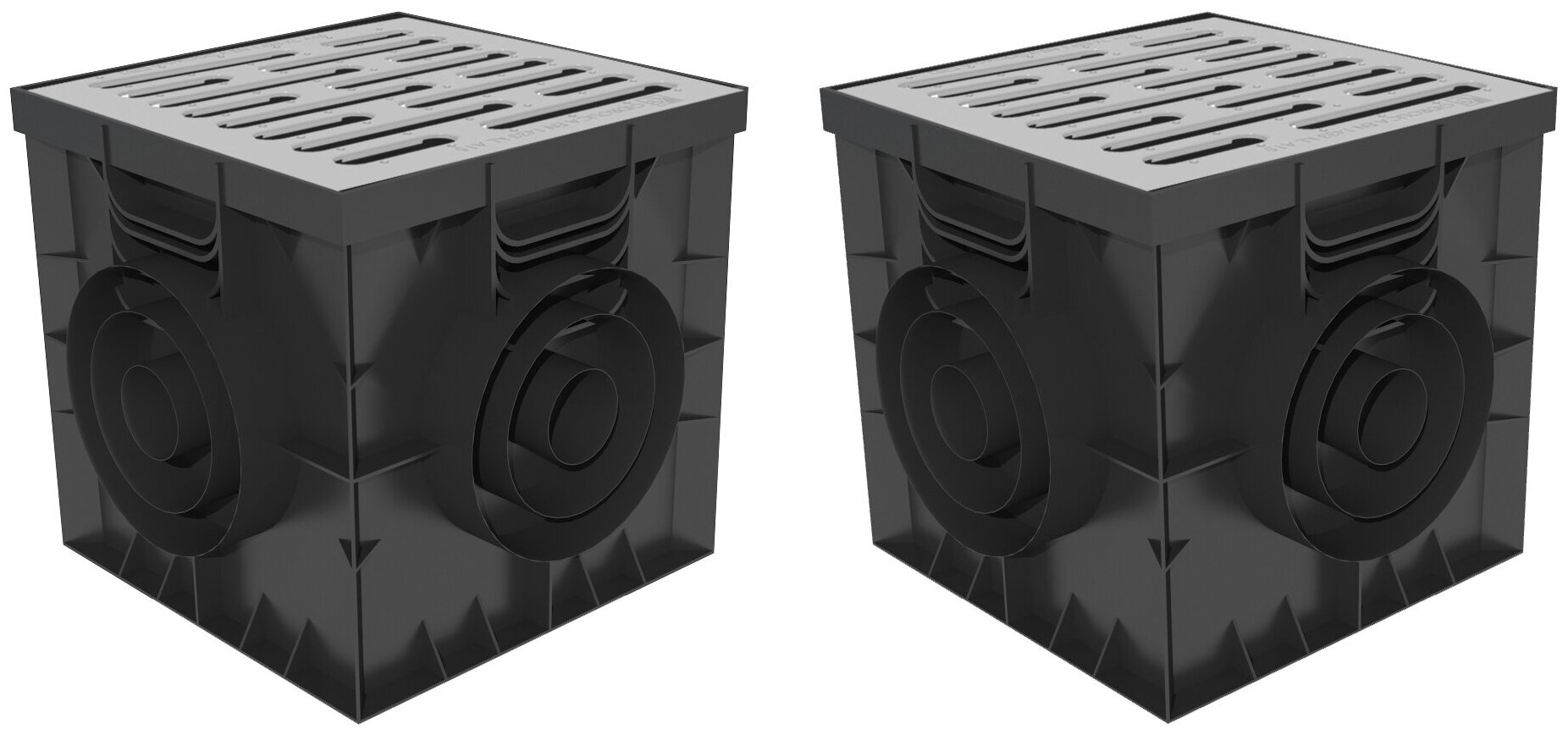 фото Комплект Дождеприемник Gidrolica Point 300х300х300мм со стальной оцинкованной решеткой, перегородками и корзиной, в упаковке 6 штук