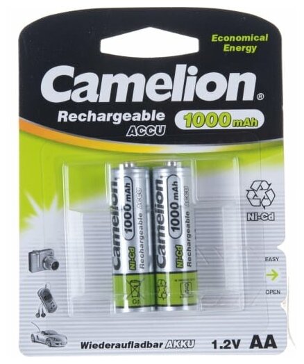 Аккумулятор 1.2В Camelion, AA-1000mAh Ni-Cd BL-2, 6181 15084055