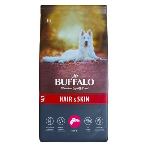 Корм сухой для собак MR.BUFFALO HAIR & SKIN CARE для собак средних и крупных пород, лосось, 0,8кг