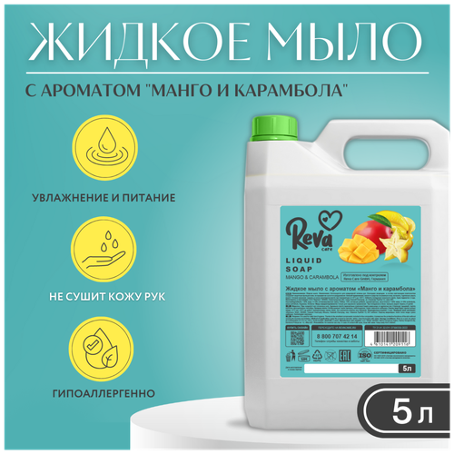 Мыло жидкое с ароматом «Манго и карамбола» Reva Care, 5 л reva care мыло жидкое с ароматом манго и карамбола 8 уп х 500 мл