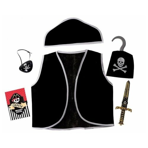 фото Карнавальный костюм "пират", 6 предметов: шляпа, жилетка, наглазник, кортик, крюк, кодекс recom