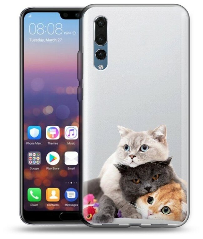 Полупрозрачный дизайнерский силиконовый чехол для Хуавей П20 Про / Huawei P20 Pro Кошки